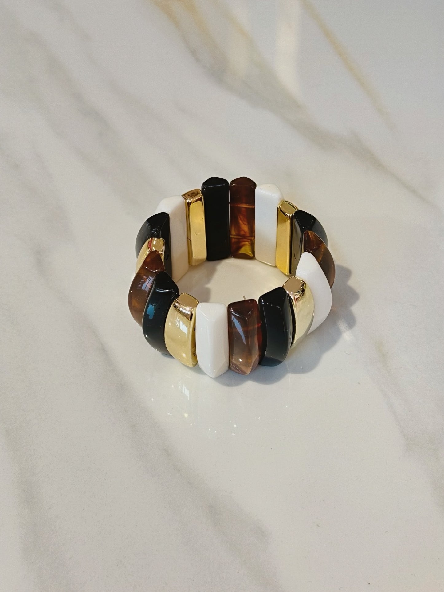 Manchette en résine élastiquée marron gold creme