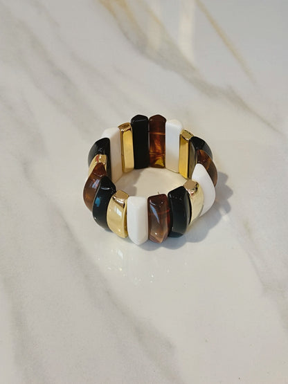 Manchette en résine élastiquée marron gold creme