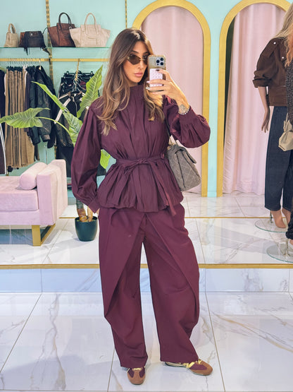Pantalon à plis coupe baloon oversize - bordeaux