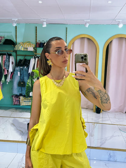 Top en coton loose ouvert dans le dos - jaune