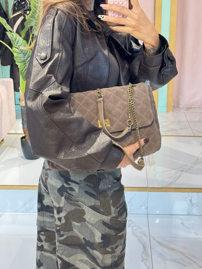 Sac dupe en cuir chacha - choco/taupe