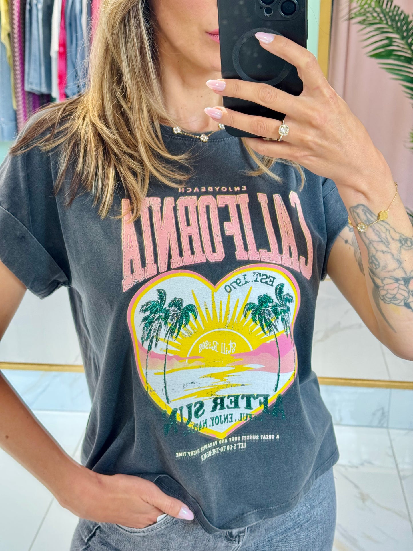 T-shirt col rond California - gris