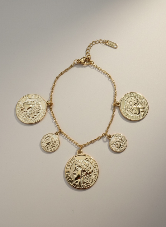 Bracelet pièces sur chaîne fine  or