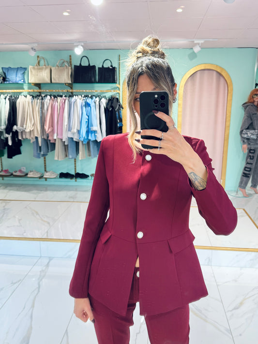 Veste Tailleur Élégance Structurée - Bordeaux Intense