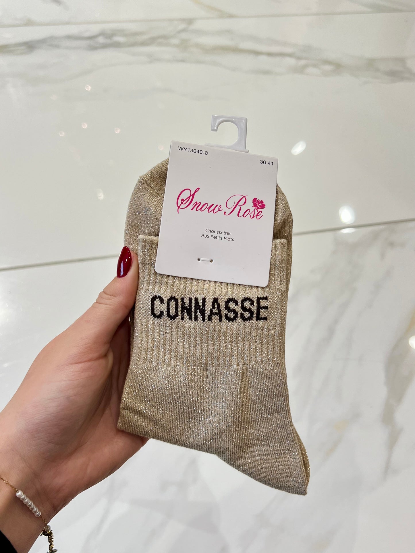 Chaussettes pailletées - message c*nnasse