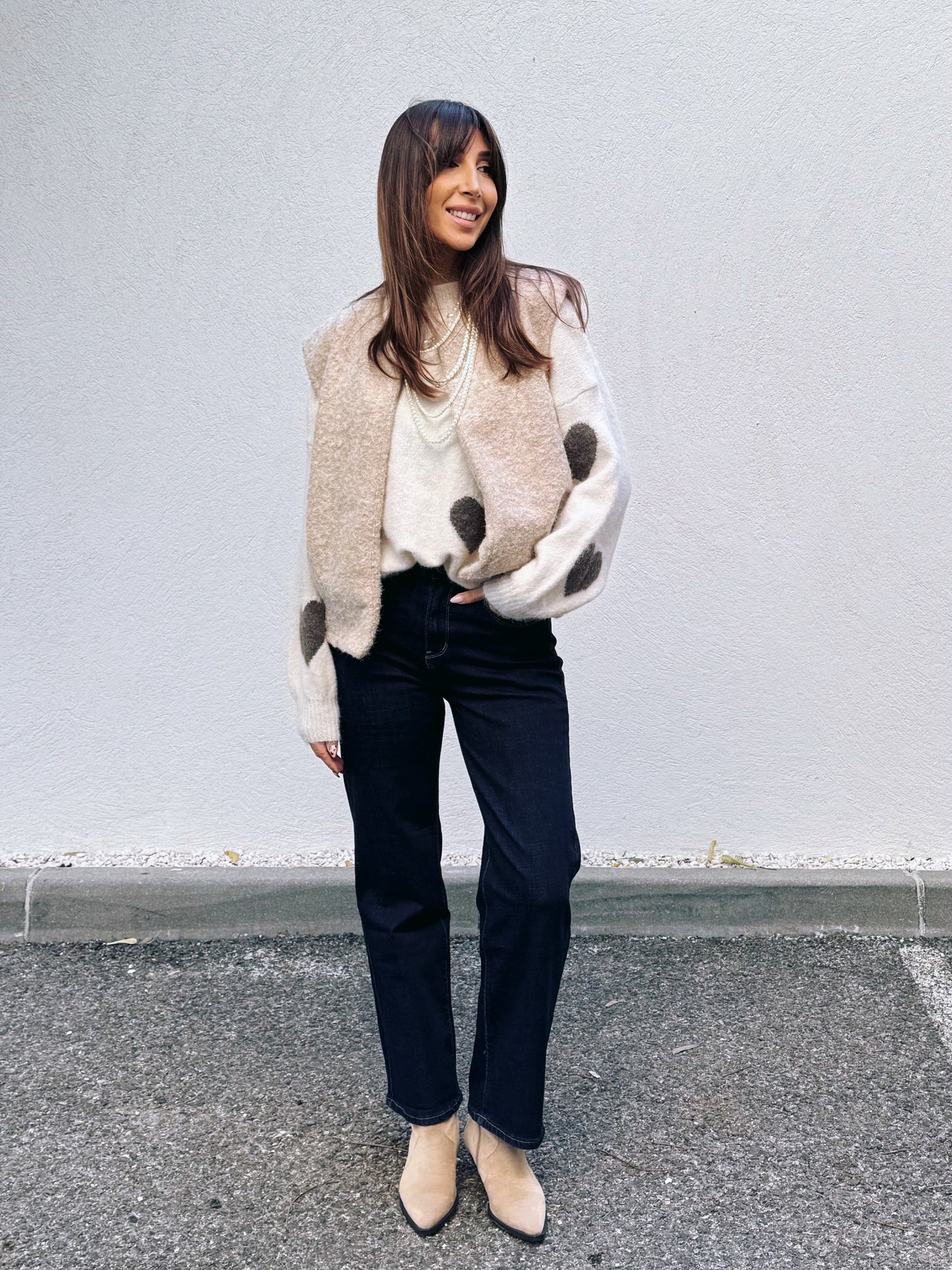 Veste sans manche façon laine bouillie beige