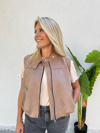 Veste sans manches façon nubuck beige