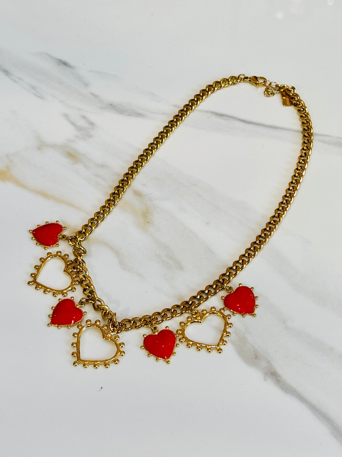 Collier multi cœurs rouge & or