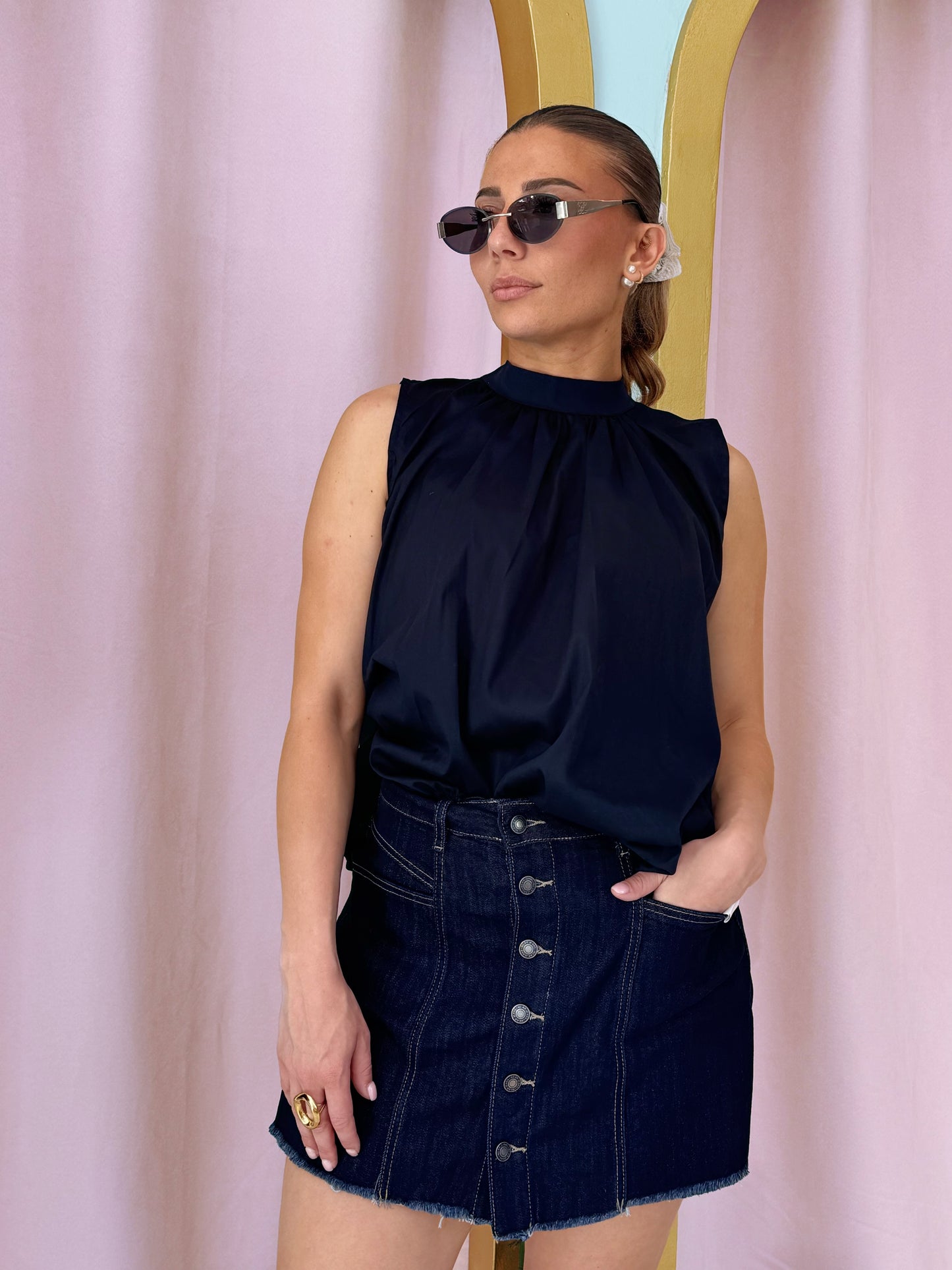 Top ouvert dans le dos avec noeuds - bleu marine