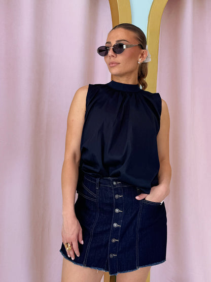 Top ouvert dans le dos avec noeuds - bleu marine