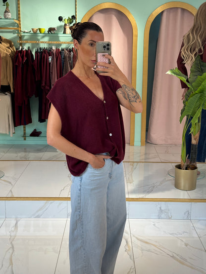 Gilet en maille sans manches – Loose & réversible bordeaux