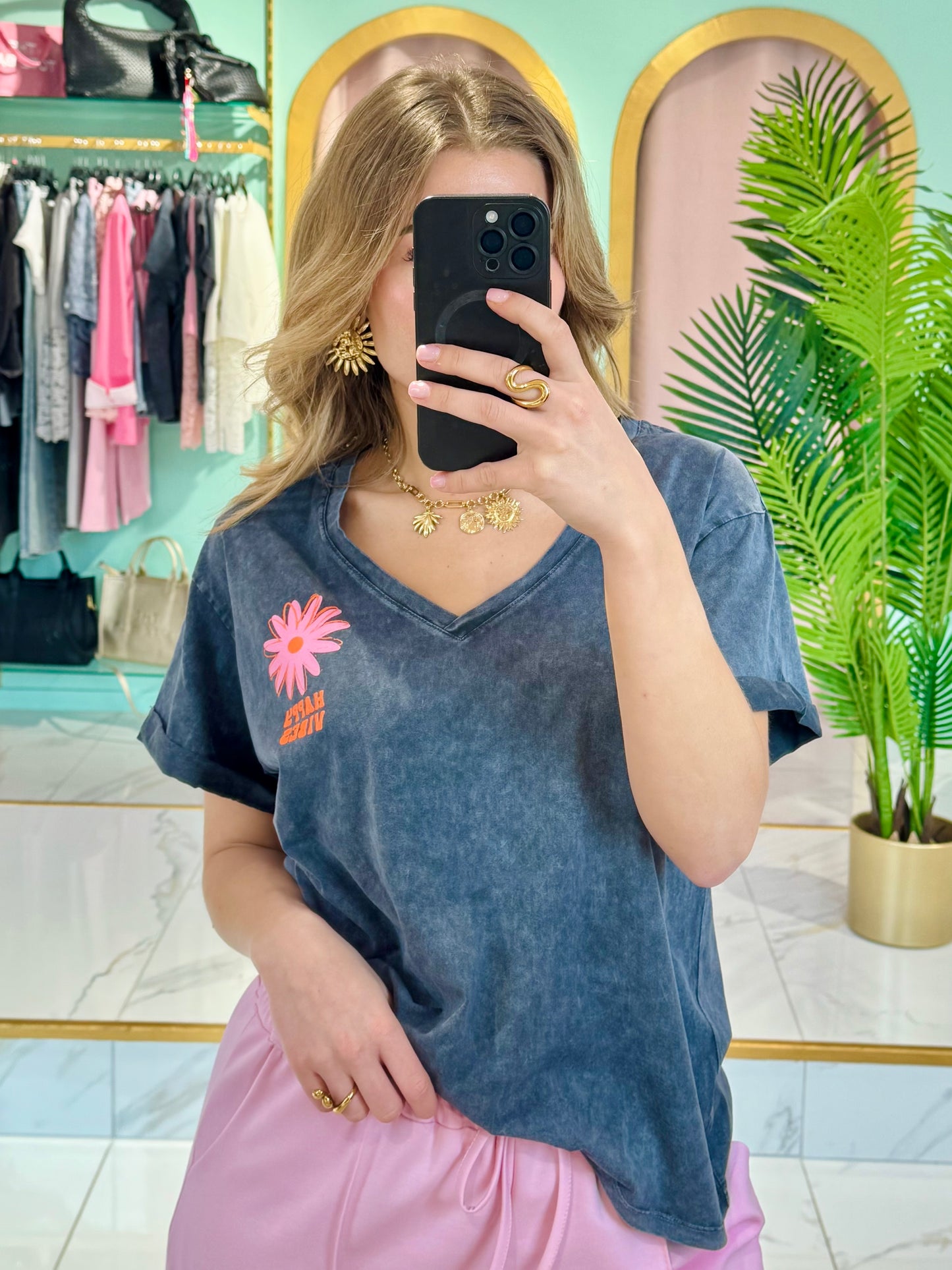 T-shirt « Happy Vibes » - gris