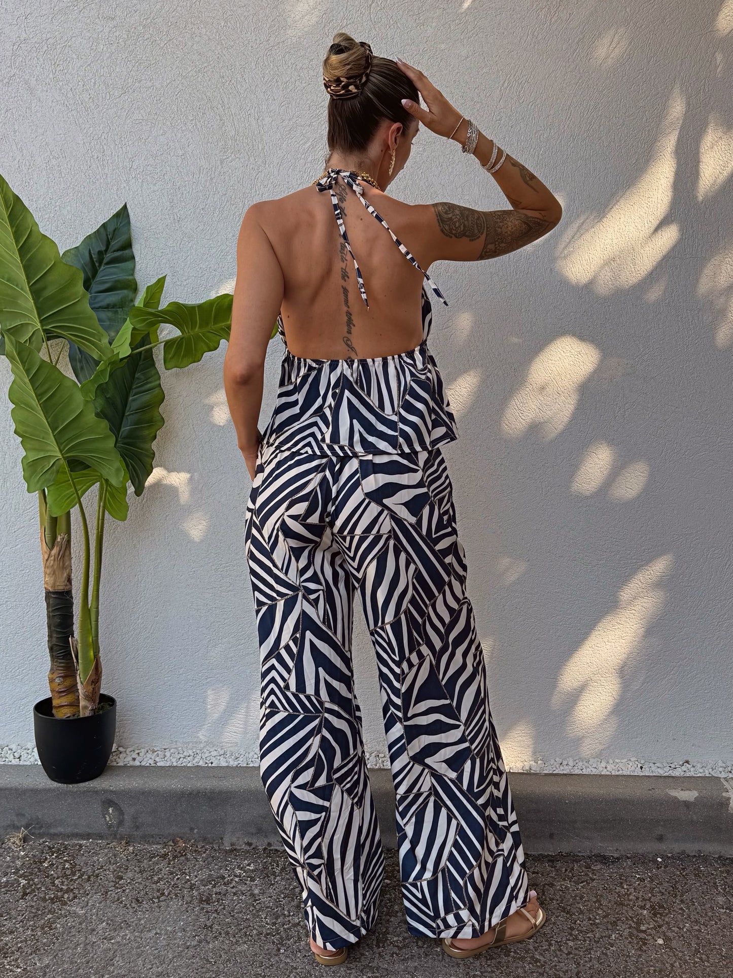 Ensemble Palazzo & Top Noué –bleu marine
