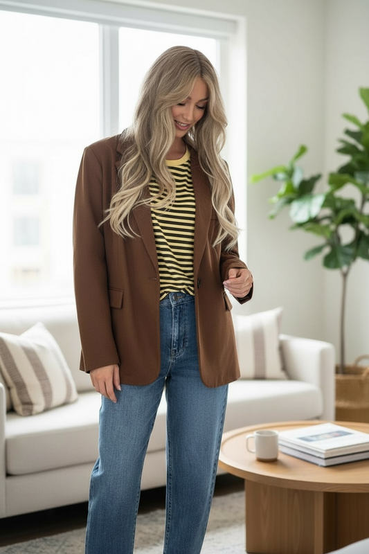 Veste tailleur façon nubuck chocolat