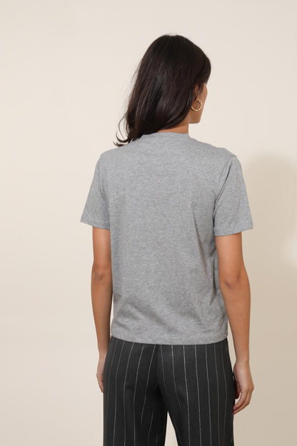 T-shirt basique en coton épais, col rond gris
