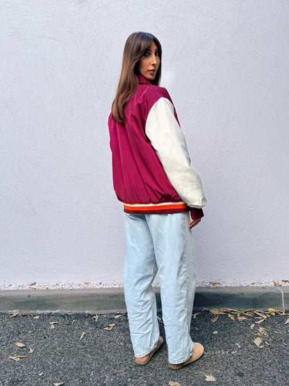 Blouson college brodé bicolore avec poches bordeaux