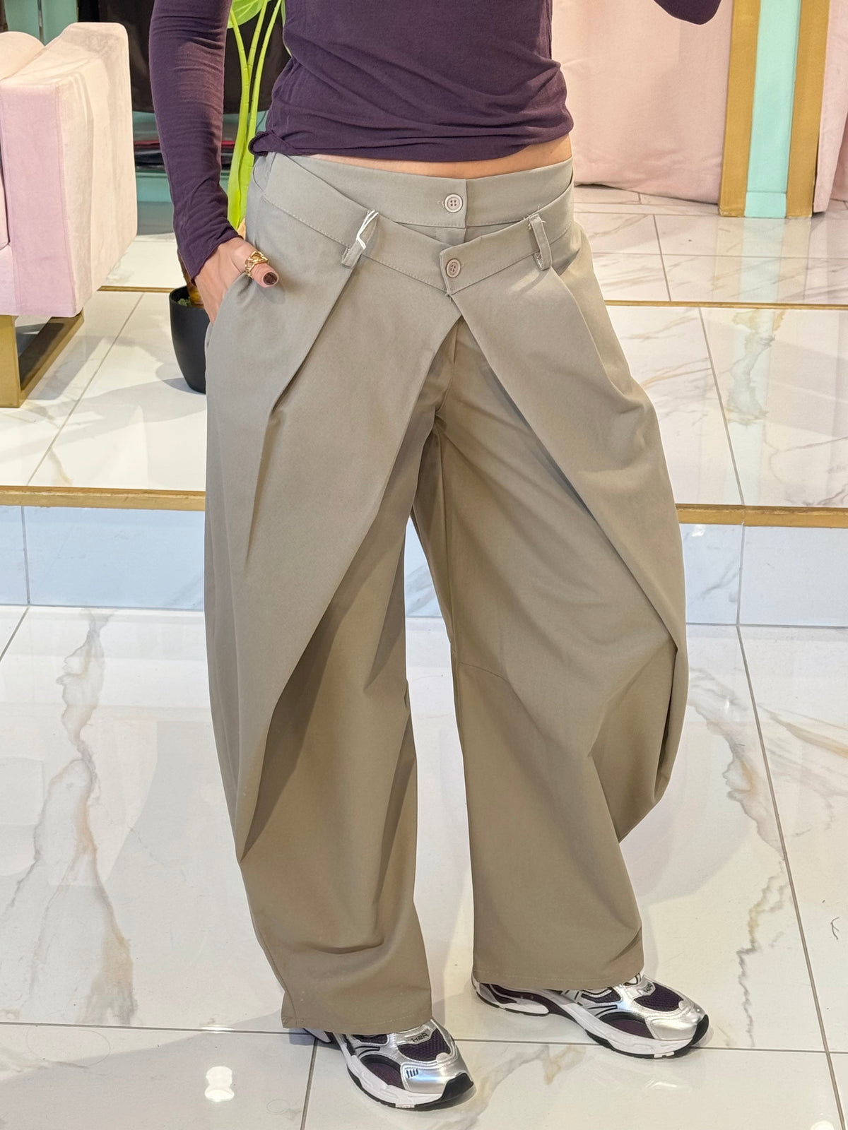 Pantalon à plis coupe baloon oversize - beige taupe