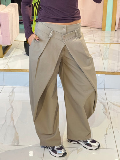 Pantalon à plis coupe baloon oversize - beige taupe