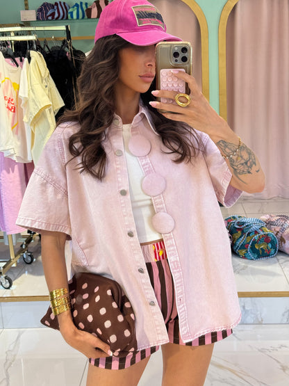 Veste en jean manches courtes oversize - rose