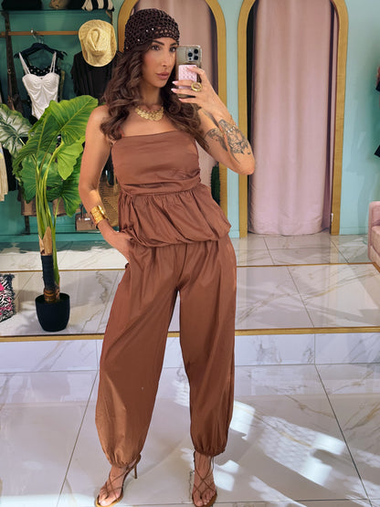 Ensemble nomade top & pantalon baloon - Camel