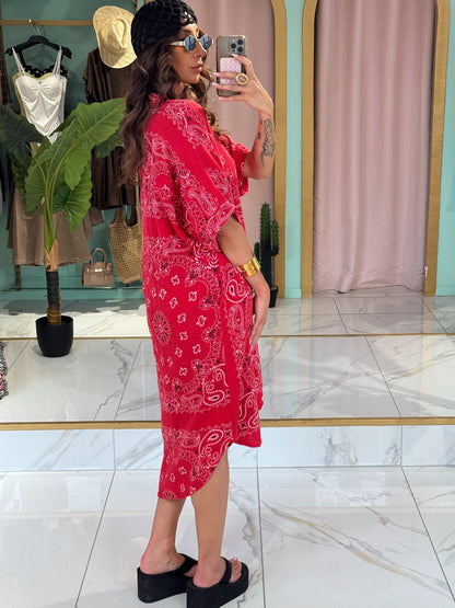 Robe tunique en gaz de coton à motif bandana - rouge