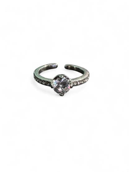 Bague solitaire avec cristaux pavés - Acier inoxydable réglable or ou argent