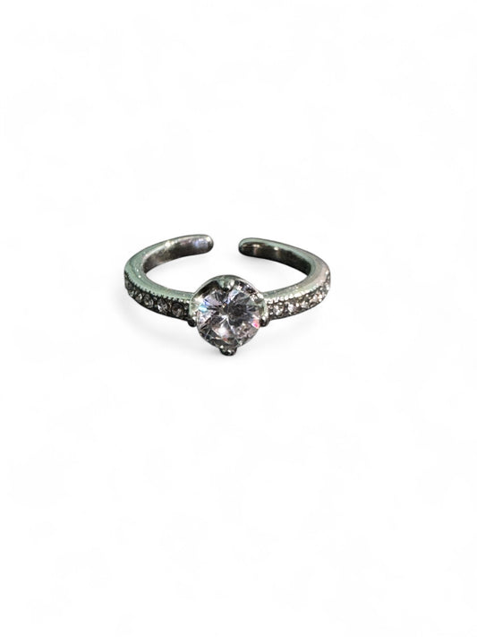 Bague solitaire avec cristaux pavés - Acier inoxydable réglable or ou argent