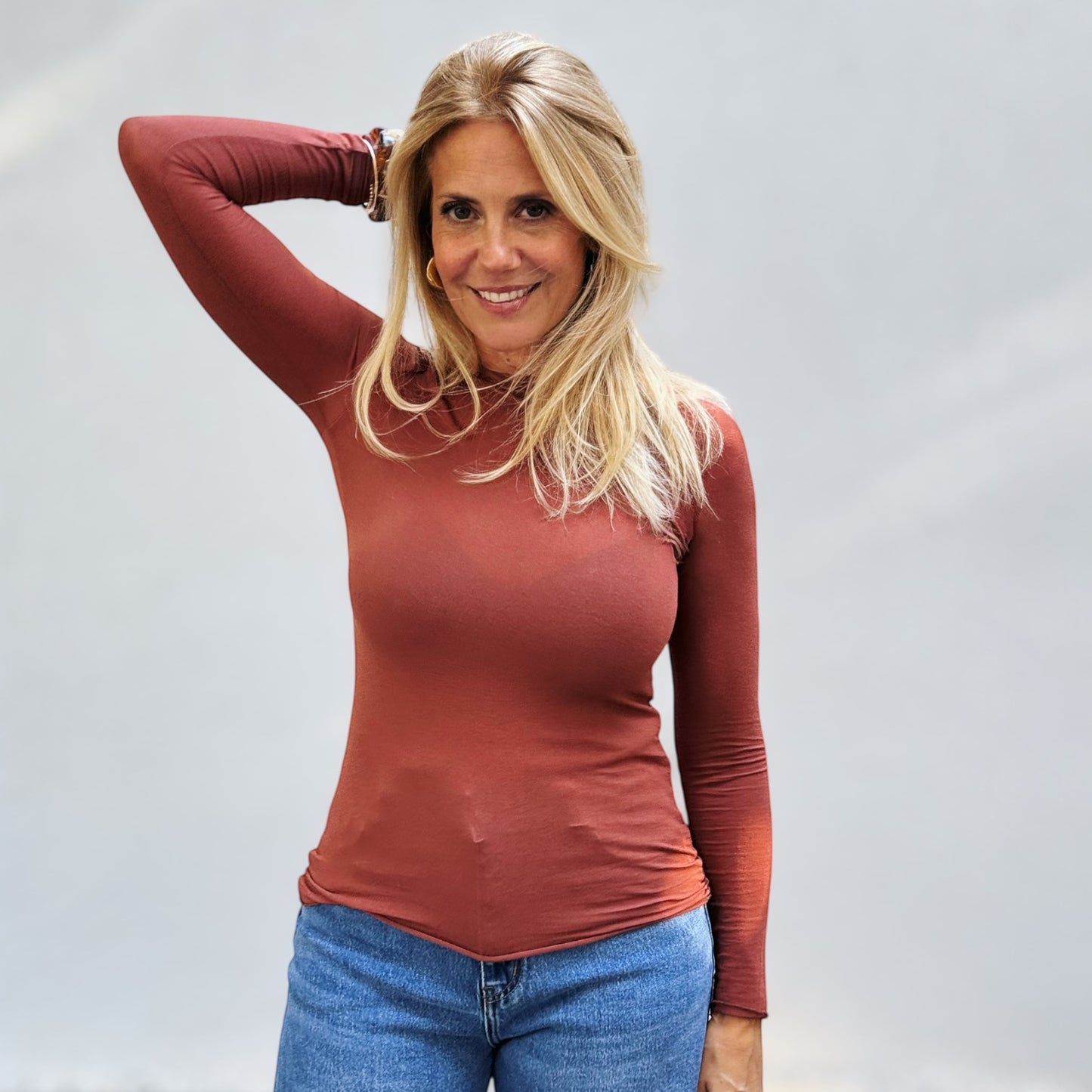 Top moulant en cachemire rouille