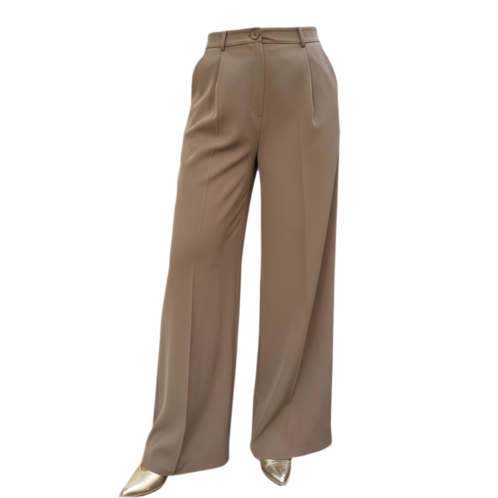 Pantalon tailleur coupe palazzo taupe