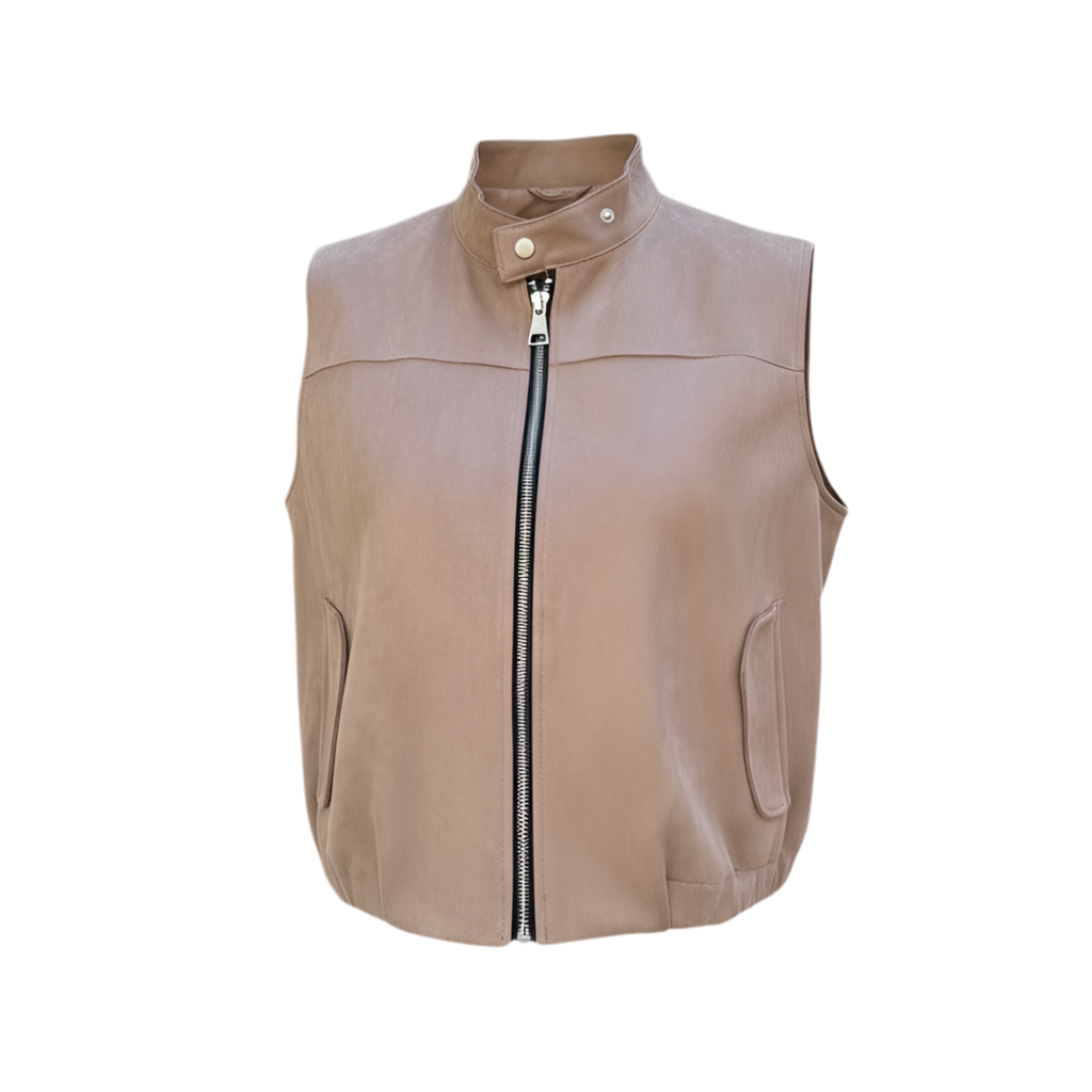 Veste sans manches façon nubuck beige