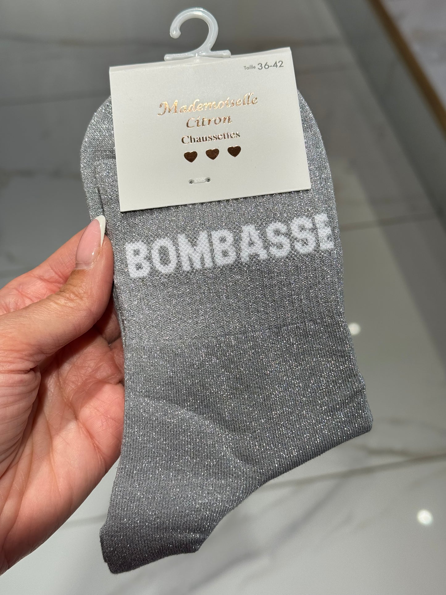 Chaussettes pailletées - message bombasse