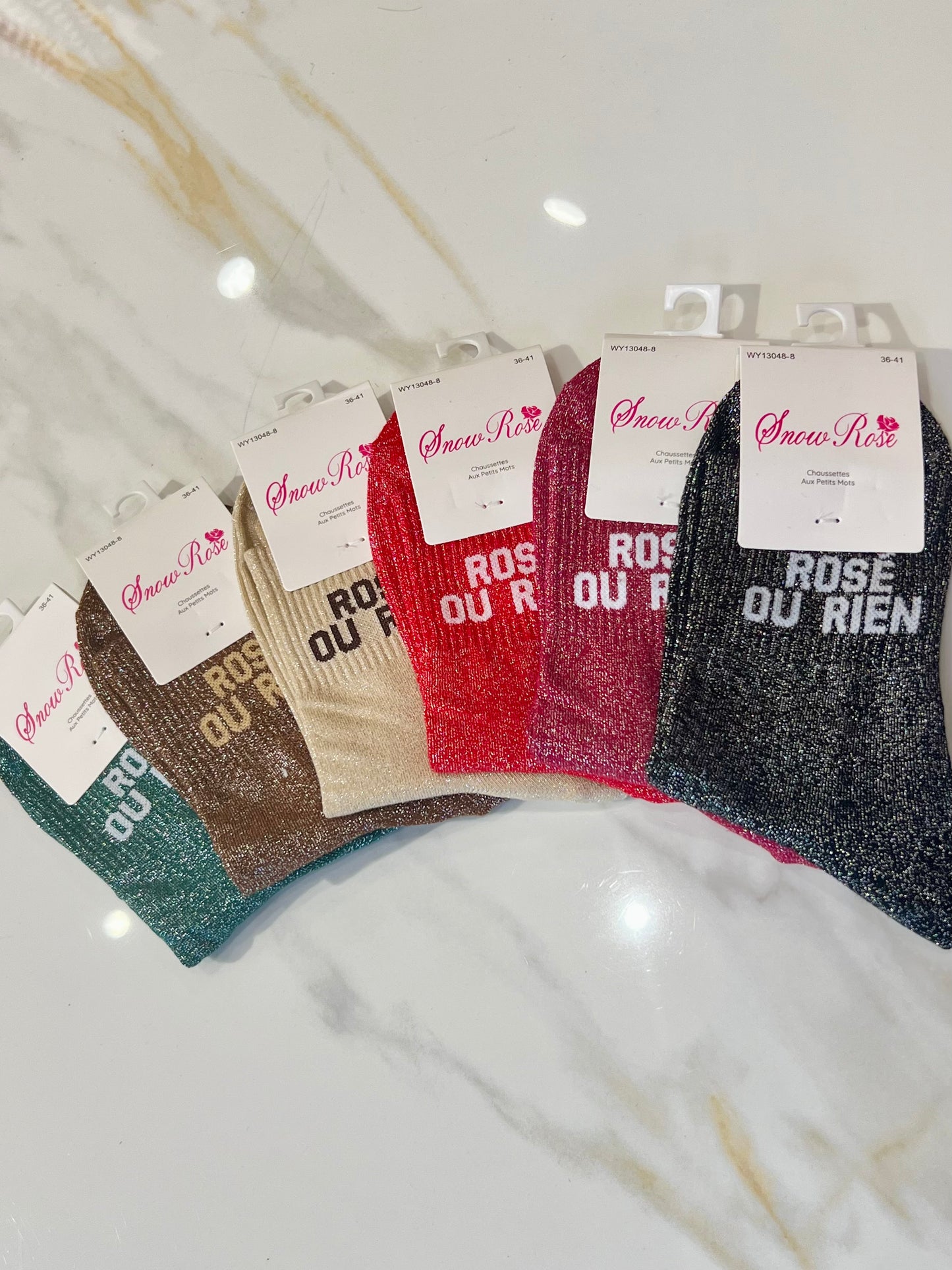 Chaussettes pailletées - message rosé ou rien