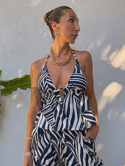 Ensemble Palazzo & Top Noué –bleu marine