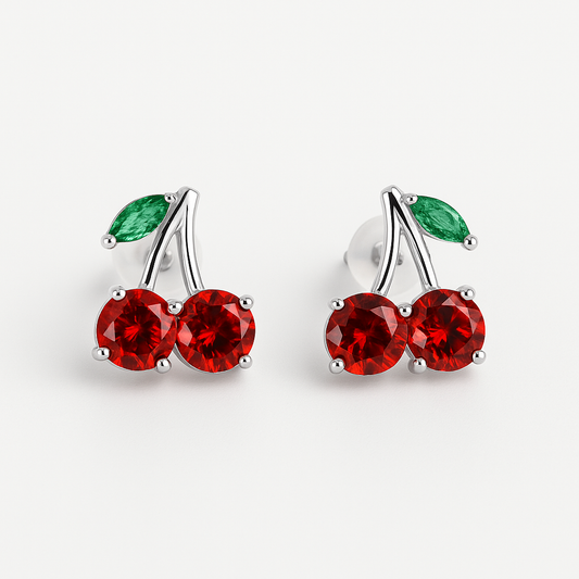 Boucle d’oreille puce cerise argent