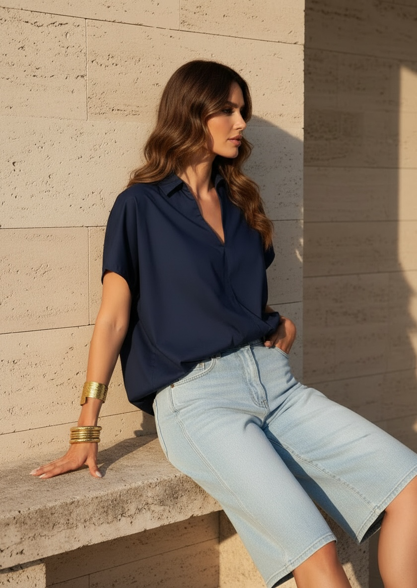Chemise maxi oversize sans manches - bleu marine