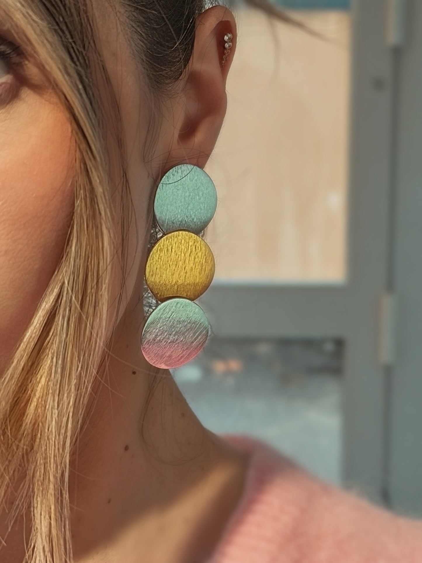 Boucle d’oreille trio de ronds bicolores