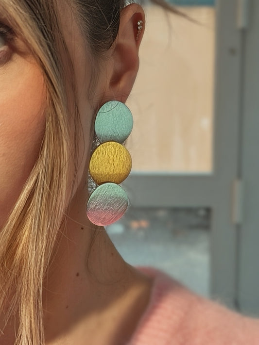 Boucle d’oreille trio de ronds bicolores