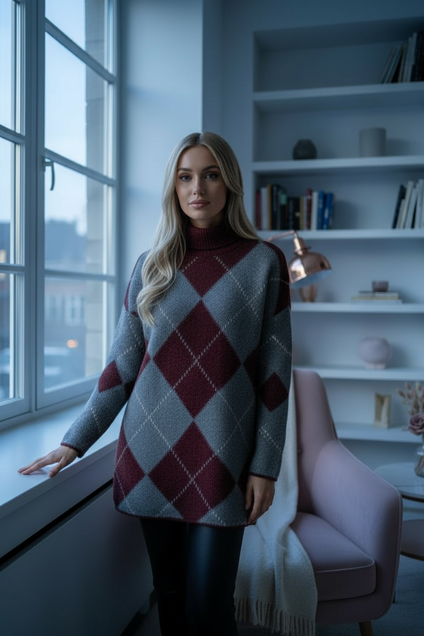 Tunique en maille Jacquard –bordeaux