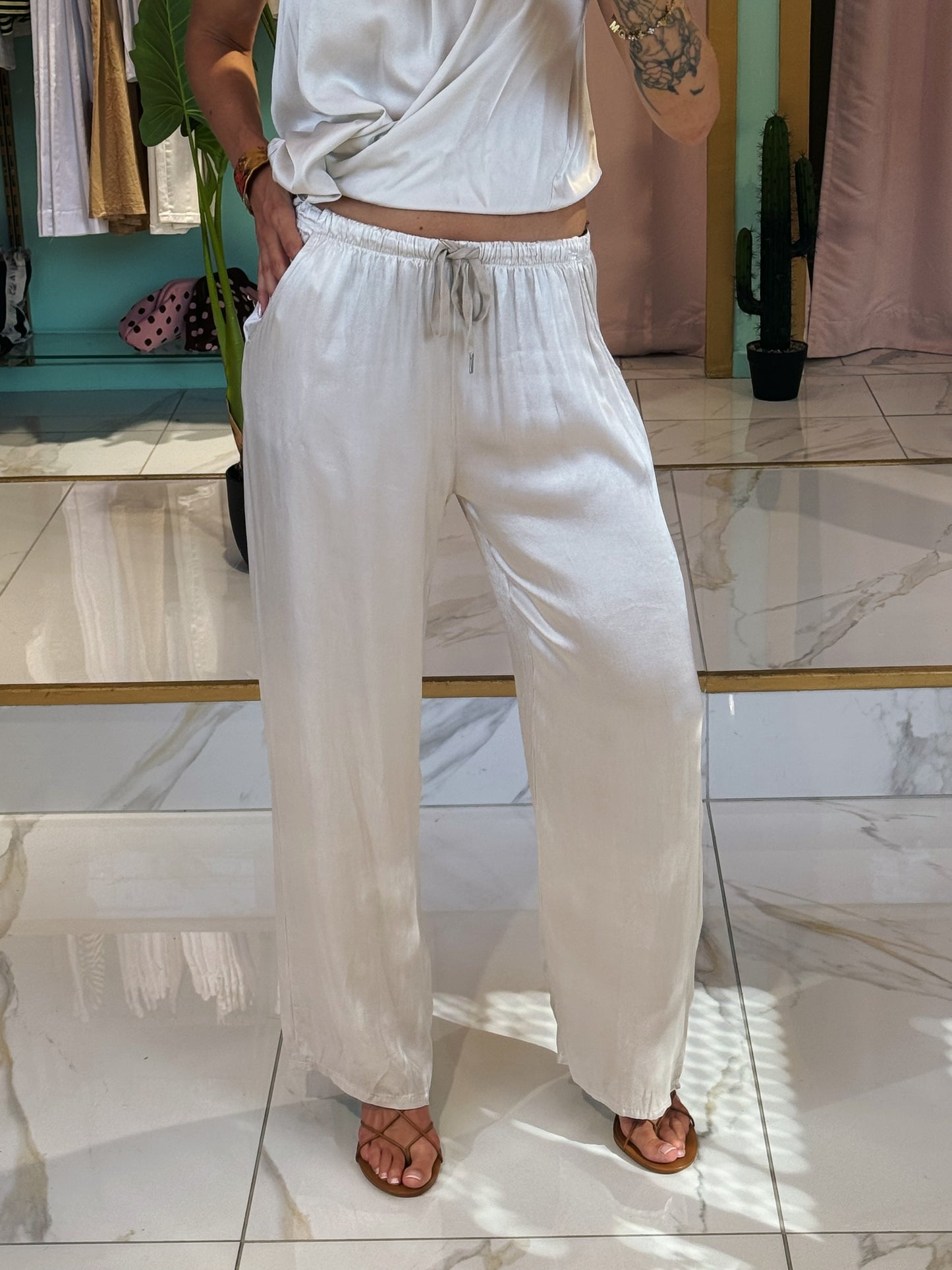 Pantalon Satiné fluide - beige clair
