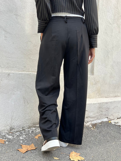 Pantalon tailleur noir détail faux caleçon