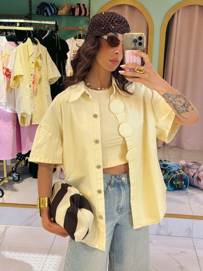 Veste en jean manches courtes oversize - jaune