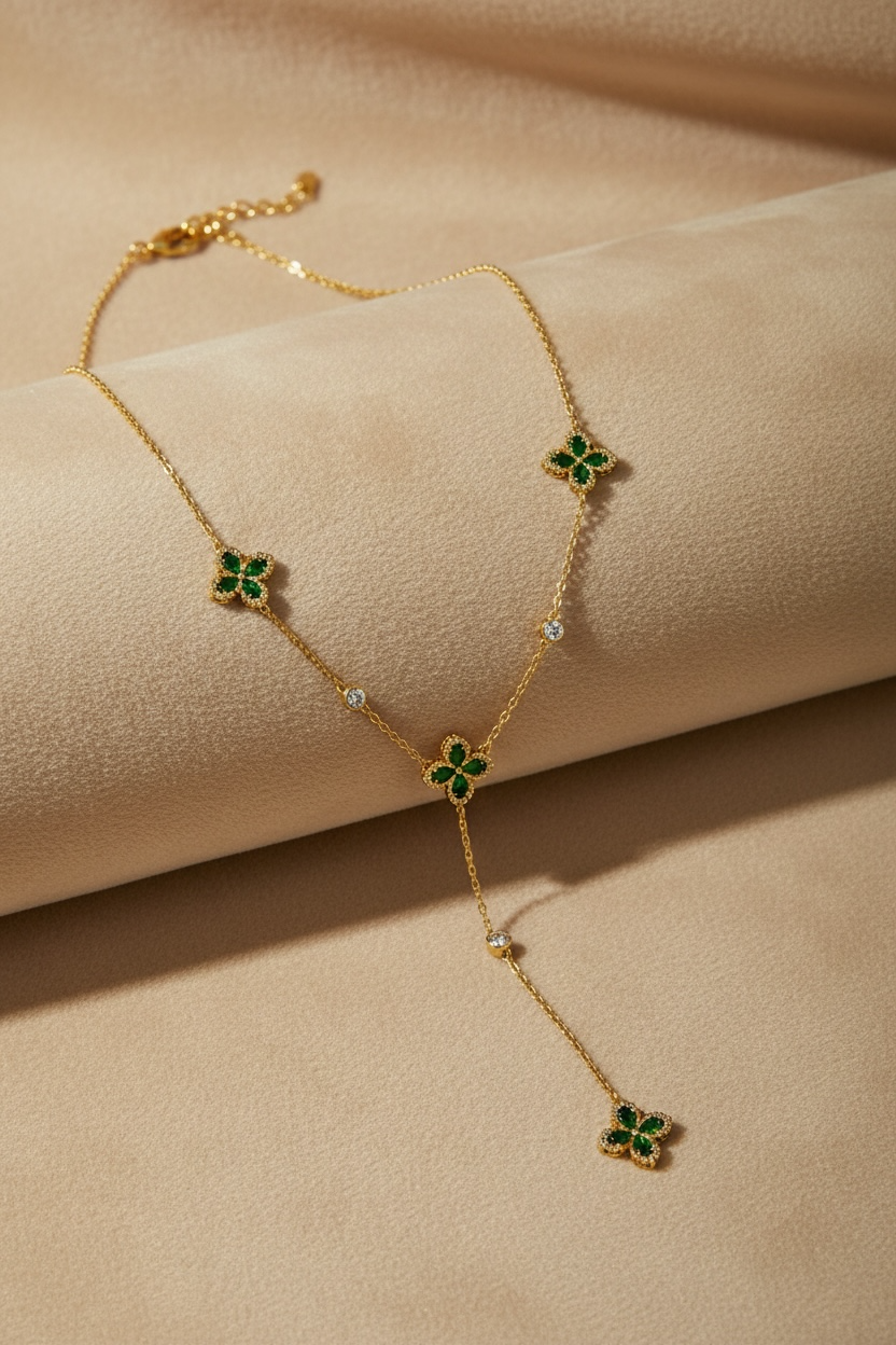 Collier lola fleurs strass vert