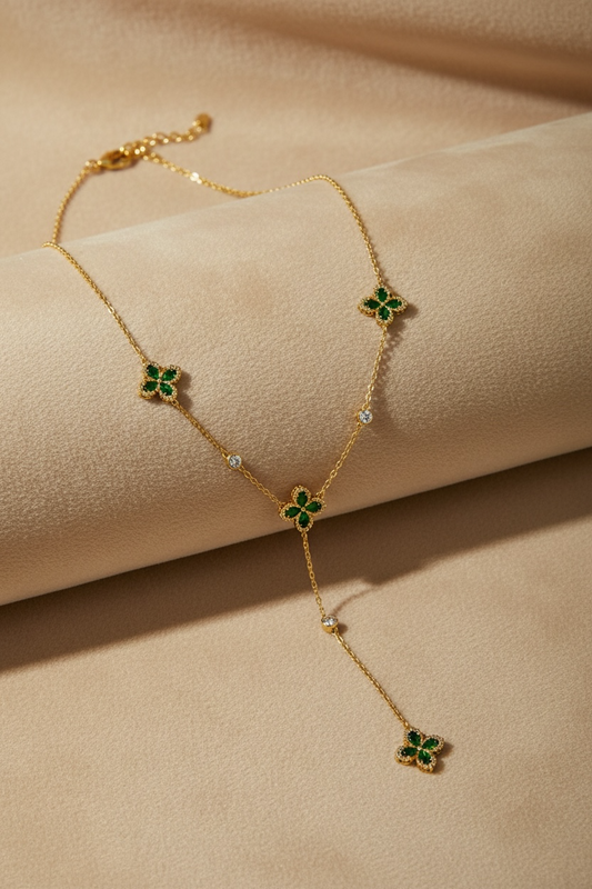 Collier lola fleurs strass vert