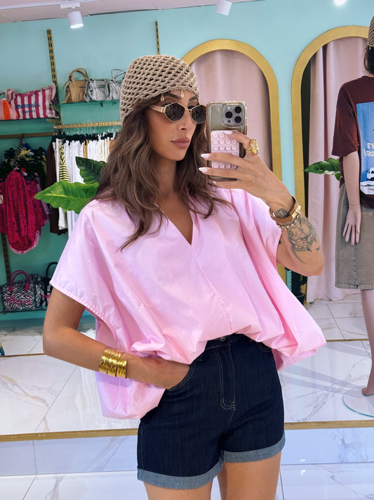 Chemise maxi oversize sans manches - rose