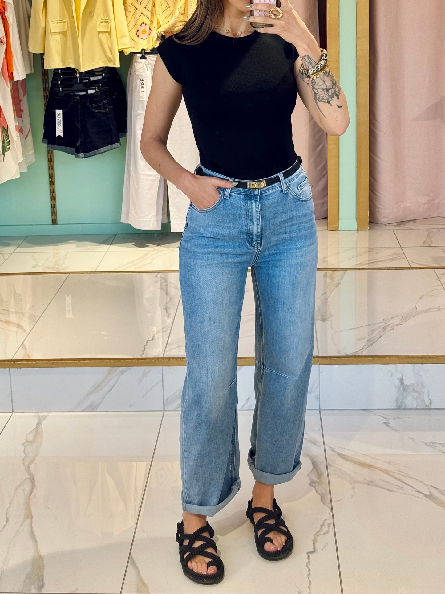 Jean baloon bleu avec couture