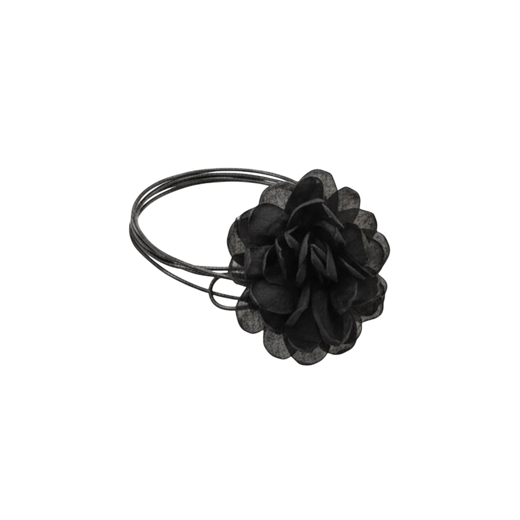 Collier chocker lacet fleur noire