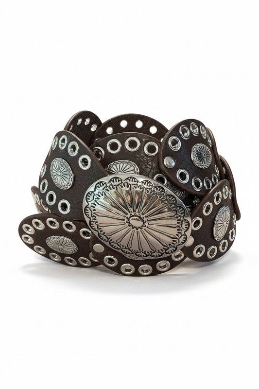 Ceinture western réglable – Détails métal – marron