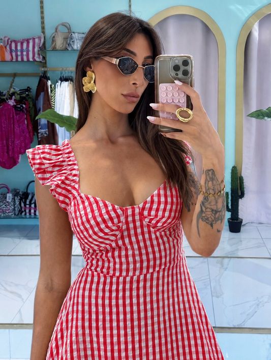 Robe longue vichy - rouge