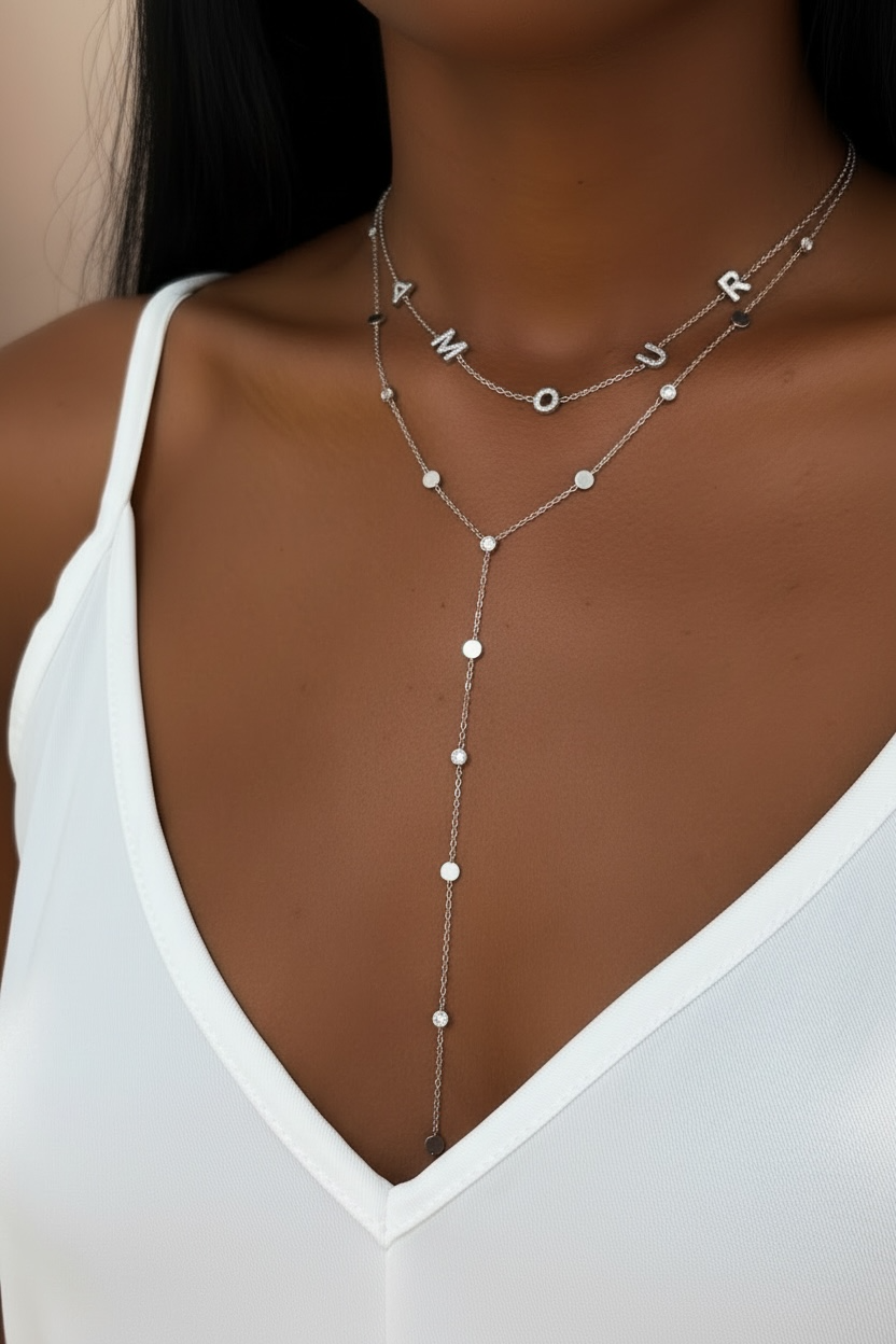 Collier cascade à strass argent