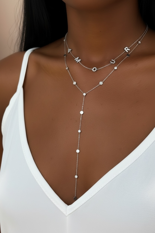 Collier cascade à strass argent